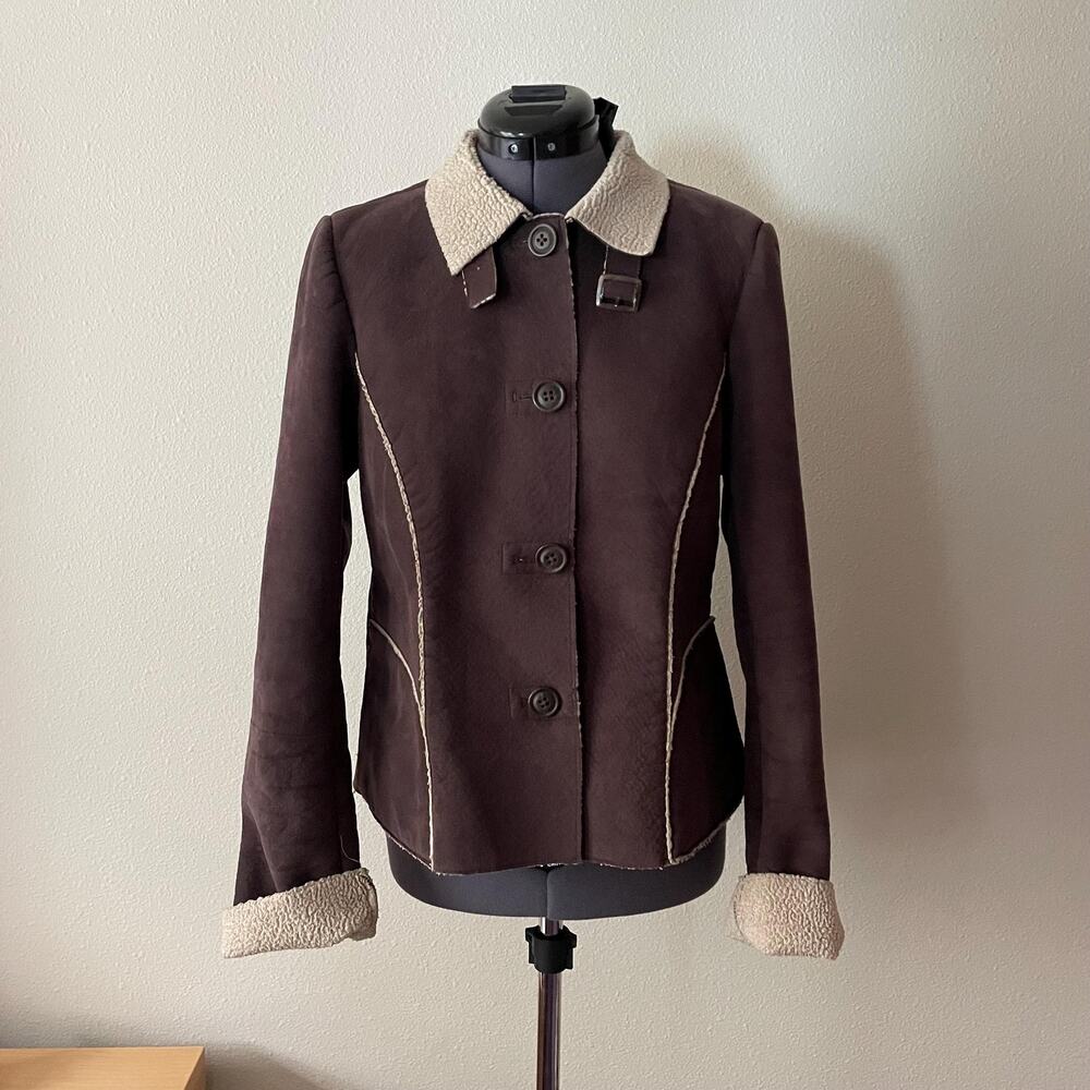 Y2K vintage 2000s brown faux shearling jacket downtown girl academia | Size S/M